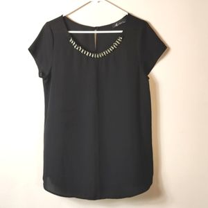 🎈5/$25 Black Jewel Trim Semi-Sheer Shirt
